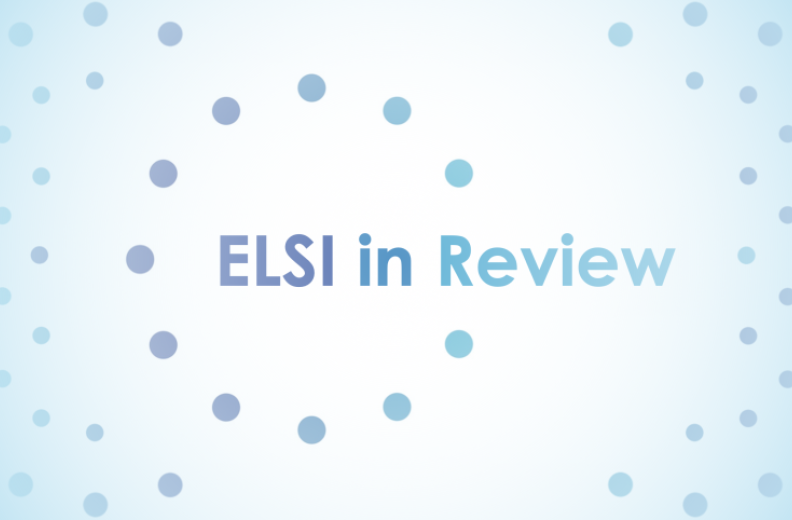 White background, blue dots, text: "ELSI in Review"