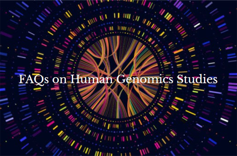 FAQs on Human Genomics Studies title with circular abstract background