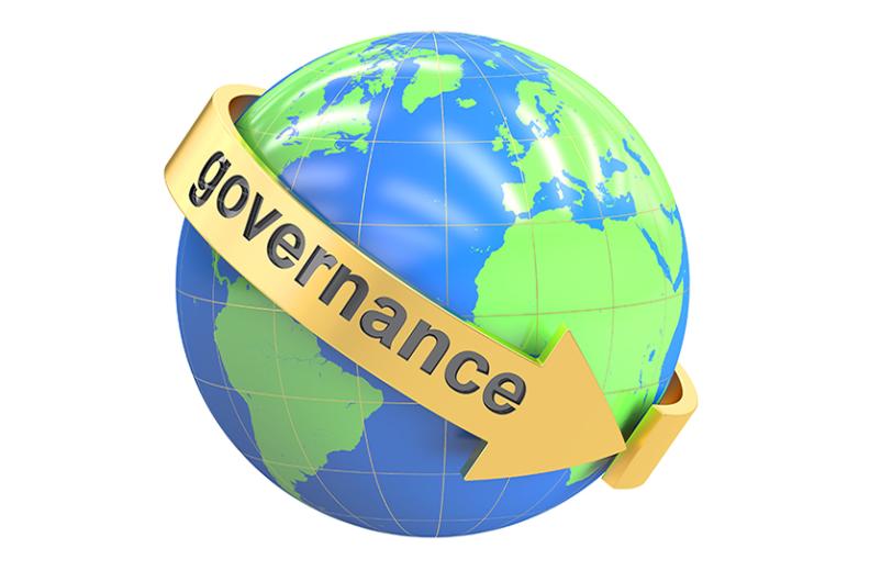Globe image with text "Governance" circling it