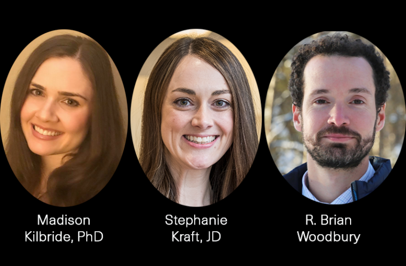 Headshots of Stephanie Kraft, PhD, Madison Kilbride, PhD, and R. Brian Woodbury