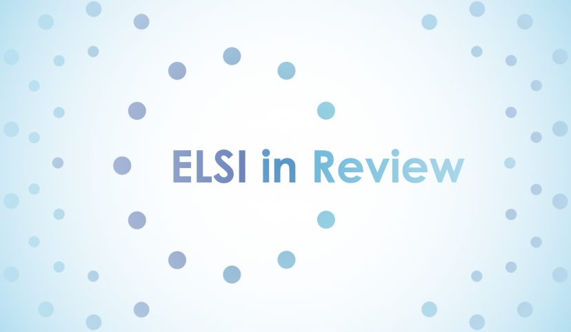 White background, blue dots, text: "ELSI in Review"